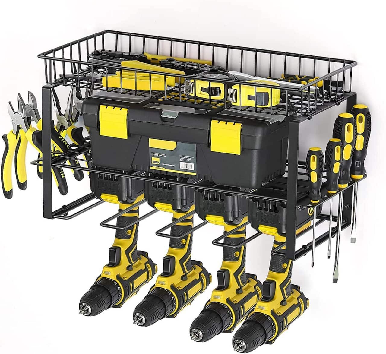 NEX™ 17" Black Wall-Mounted Power Tool Storage Rack with Basket